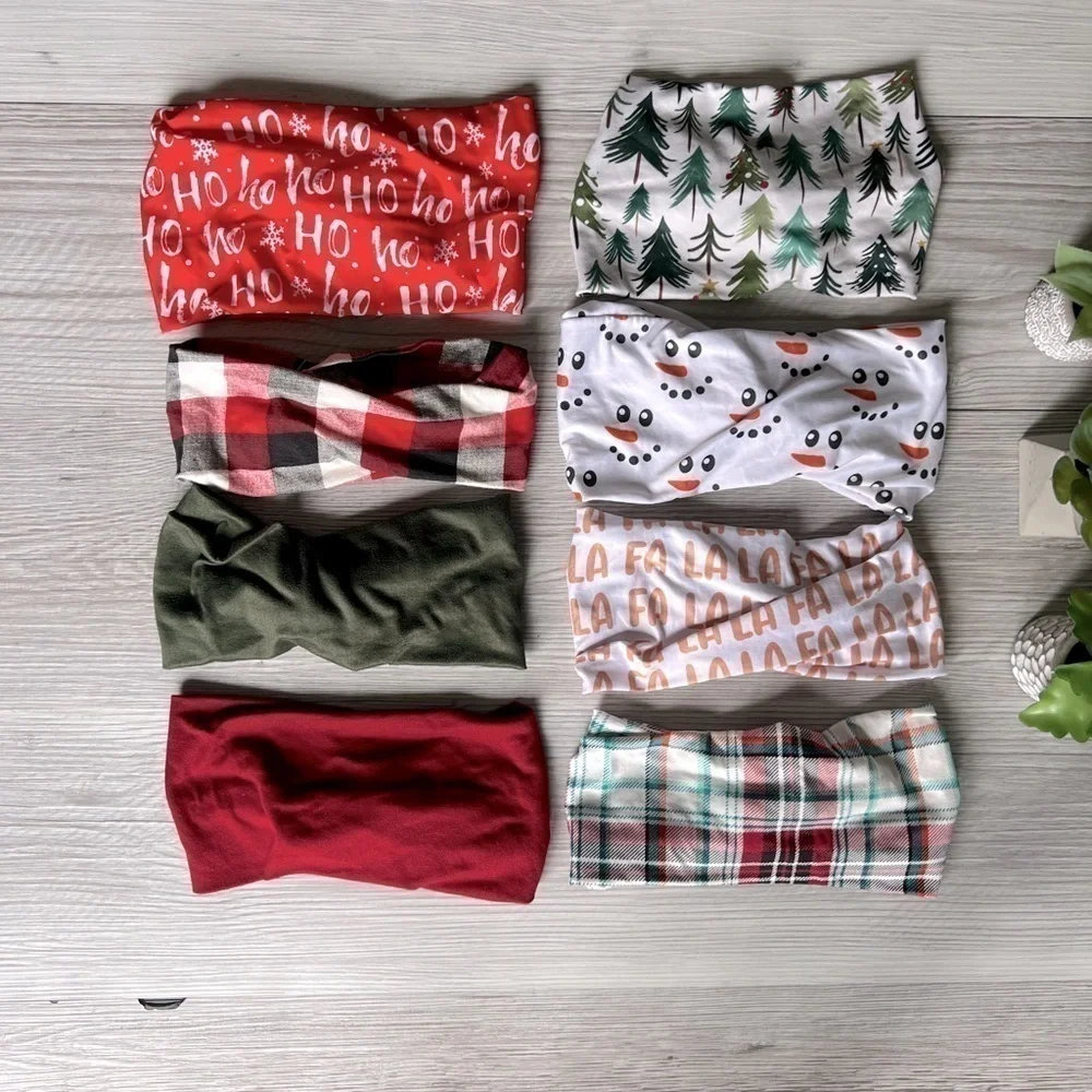 HOLIDAY headbands 8 prints and solids EUC